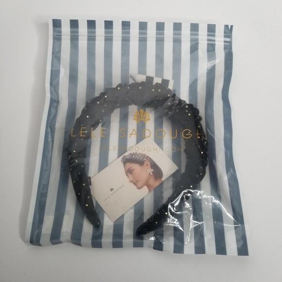 Lele Sadoughi Jet Black Gold Dots Velvet Kelly Comfort Headband New - Picture 3 of 14